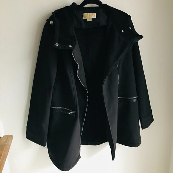Michael Kors Black Anorak Jacket Coat Hooded Zip Closure Size XL - Picture 2 of 9